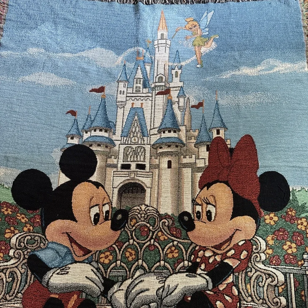Walt Disney World Mickey Minnie Tapestry Woven Throw Blanket 56x48 Magic Kingdom
